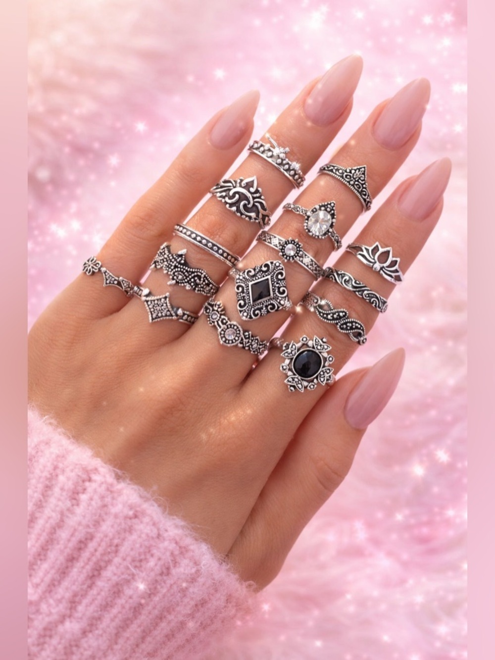 Silver Knuckle Ring Set | Stackable Midi Rings | Boho Glam Jewelry Bundle